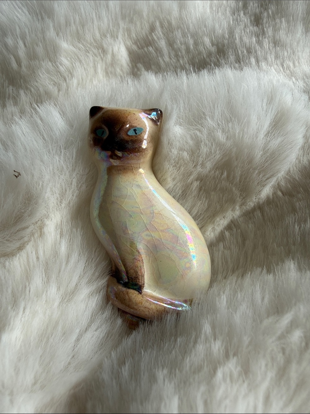 Ceramic Siamese Cat Figurine - Cream and Brown